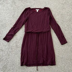 White House Black Market burgundy jersey drawstring waist dress